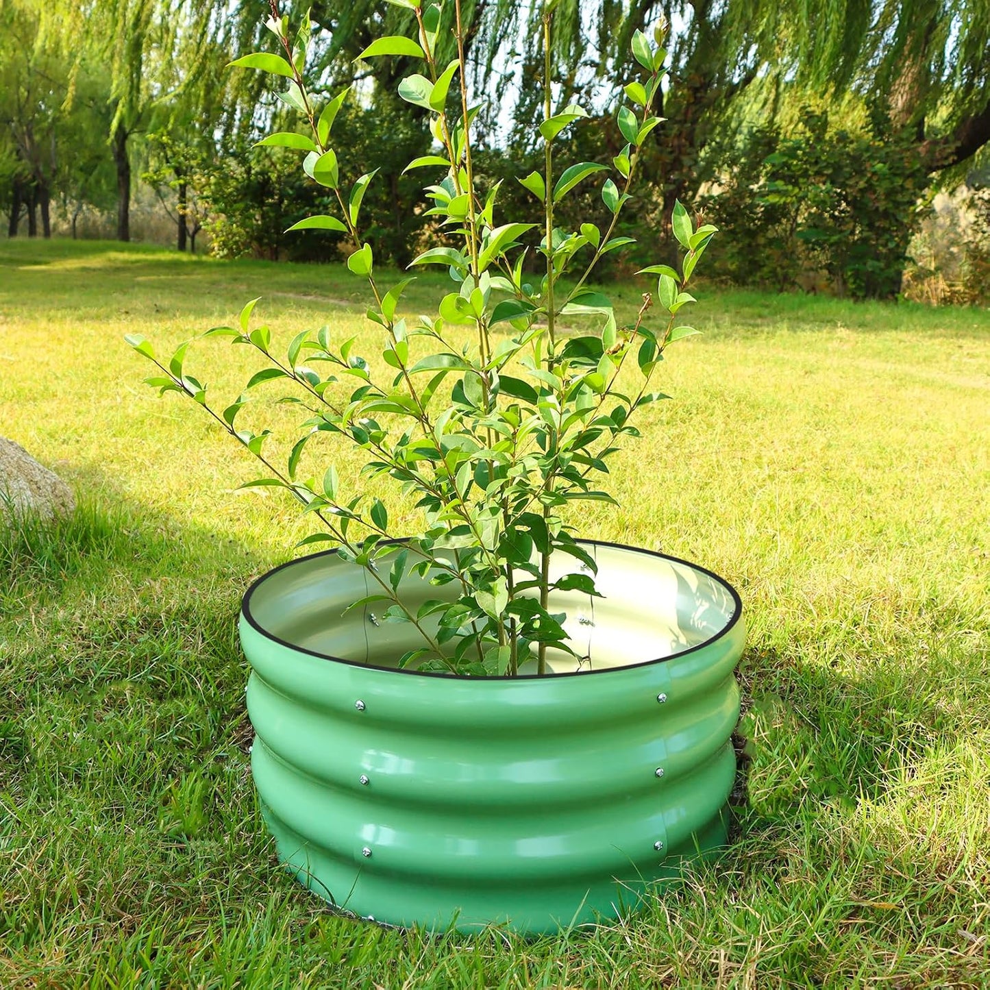 SnugNiture 2x2x1ft Round Galvanized Raised Garden Bed Kit Outdoor, Metal Planter Box for Planting Plants Vegetables, Green