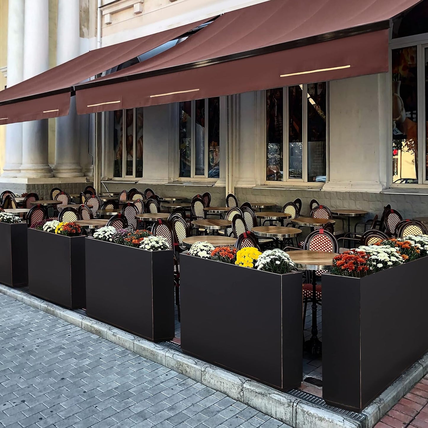 Metallic Heavy Outdoor Planter Box, Span Planter, Pure Black with Hand Brushed Gold Rim, Long and Tall Divider Planter, No Assembly and Seamless, 38”Lx10”Wx30”H 48.8 Pounds