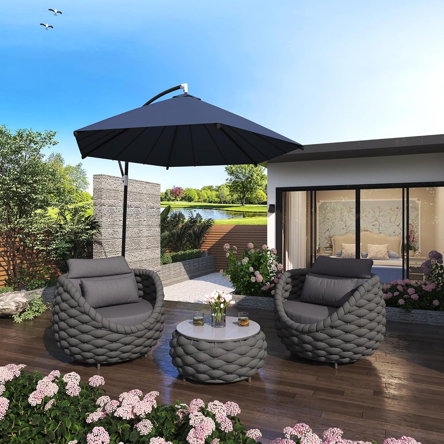 TWT 5-Piece Aluminum Patio Furniture Set, Outdoor Armchairs with Coffee Table, Metal Sofa Set for Deck, Porch, Balcony, Indoor, Dark Grey