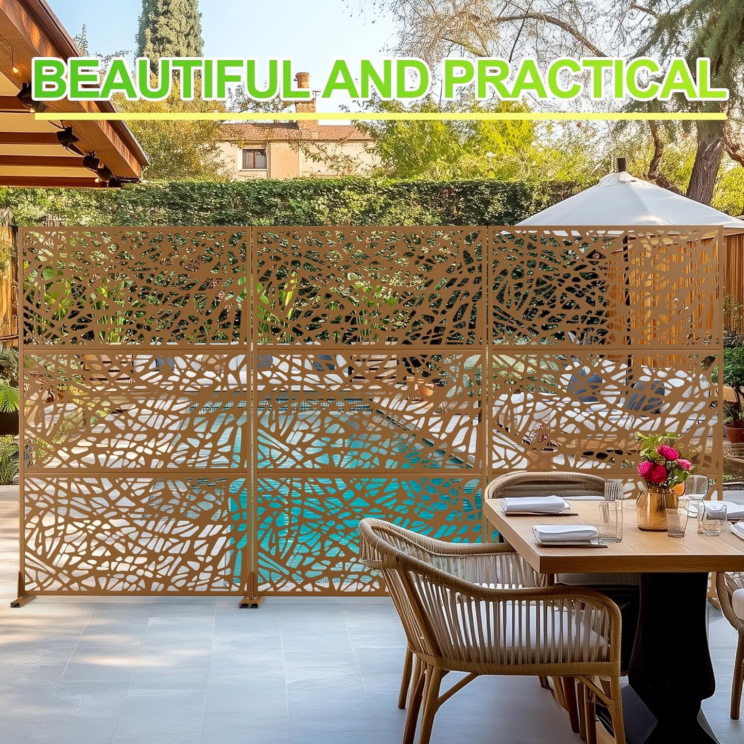 Outdoor Privacy Screen,72" H×47" W Metal Privacy Screen, Freestanding Privacy Fence Panels for Patio