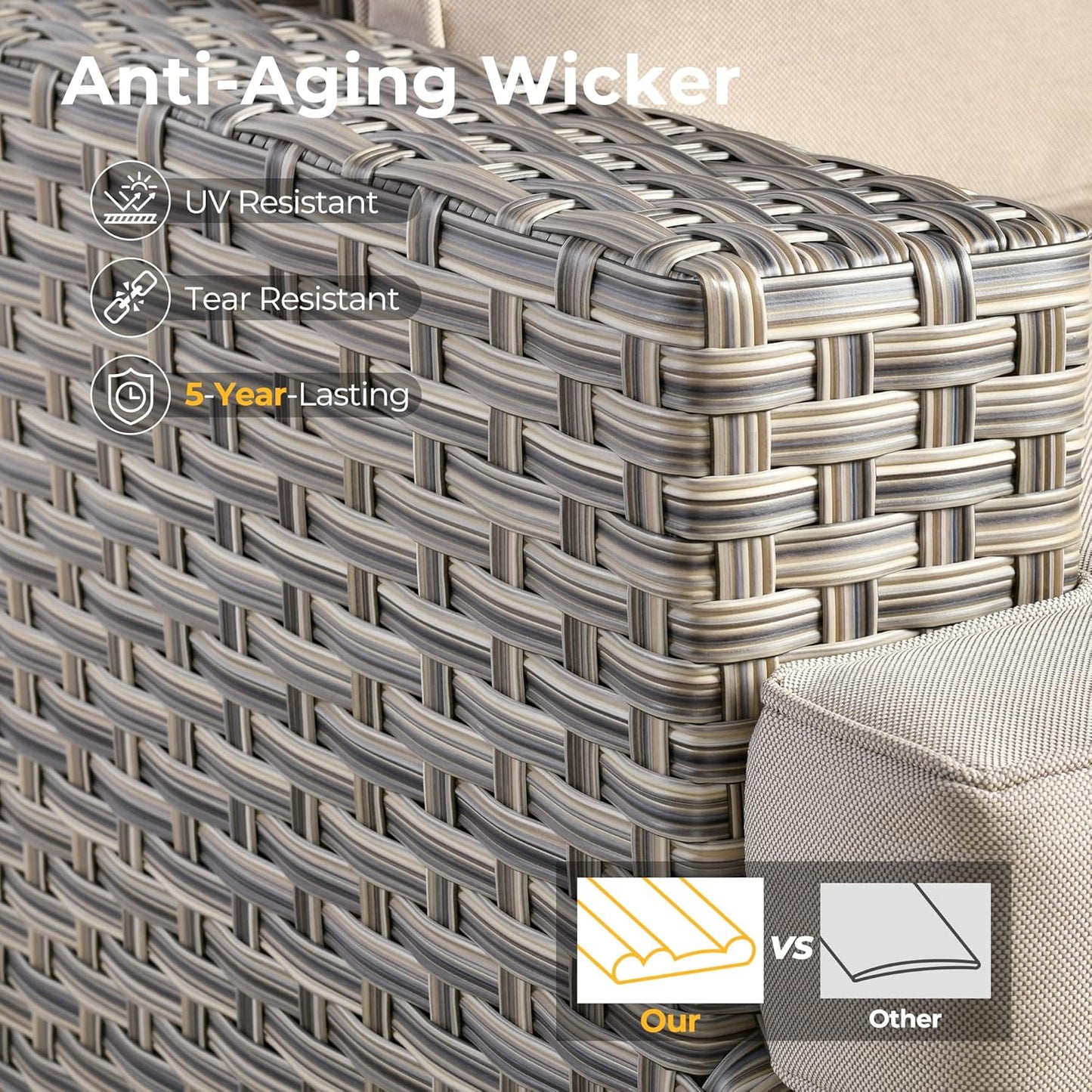 HOOOWOOO Outdoor Sectional Patio Furniture Set,9 Pieces Wicker Conversation Sets L Shaped Couch,Extra Deep Out Door Sofa Outside Furniture with Swivel Chairs,Beige