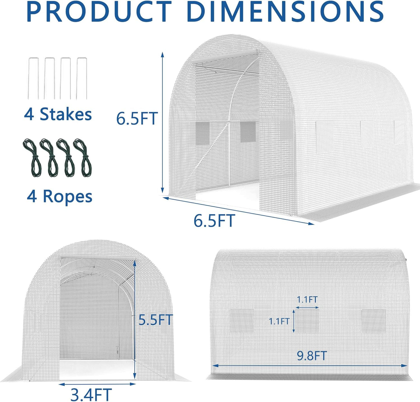 9.8*6.5*6.5FT Heavy Duty Greenhouse for Outdoors, Large Walk-in Green House with High Tunnel PE Cover & Irrigation Garden Sprinkler System for Winter, White
