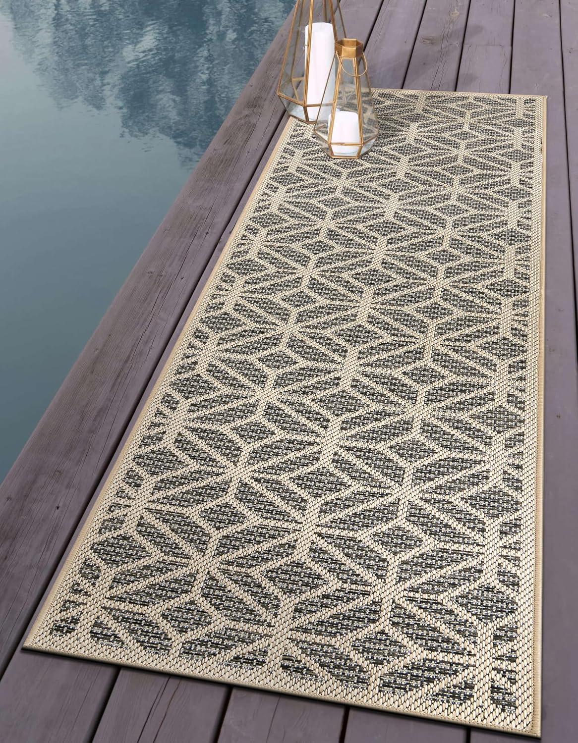 Rugshop Contemporary Geometric Indoor/Outdoor Runner Rug 2' 3" X 12' Blue