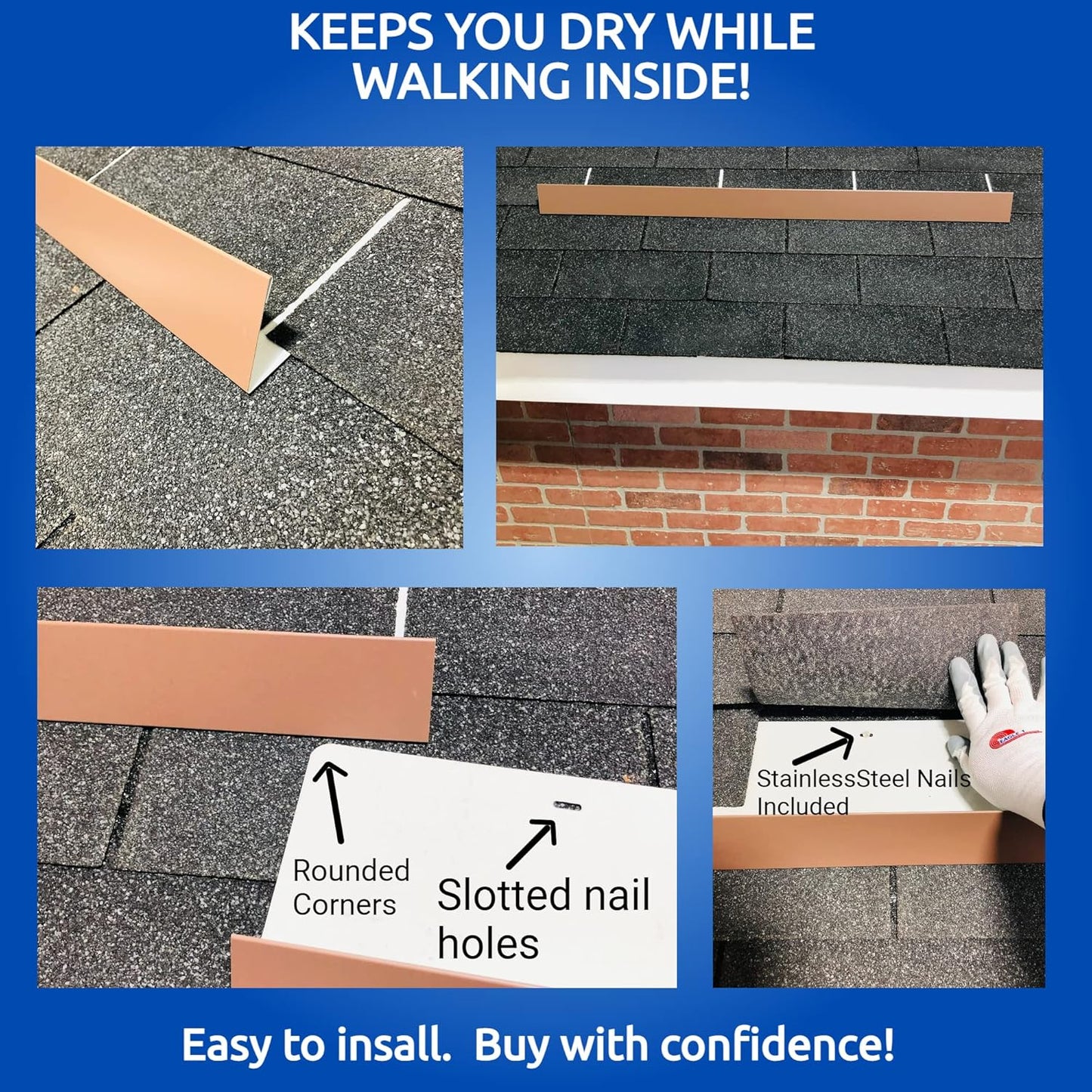 Eagle 1-26 Gauge 5 Foot Rain Diverter - Nails and Instructions Included (Mill Finish Aluminum, Copper, Galvanized, Stainless Steel & More) (3, Brown)