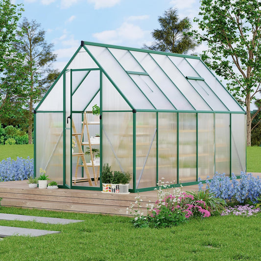 6'X11' Aluminum-Framed Polycarbonate Greenhouse, Heavy Duty Polycarbonate Greenhouse with Quick Setup Structure and Roof Vent, Large Enhanced Aluminum Greenhouses Kit for Outdoors
