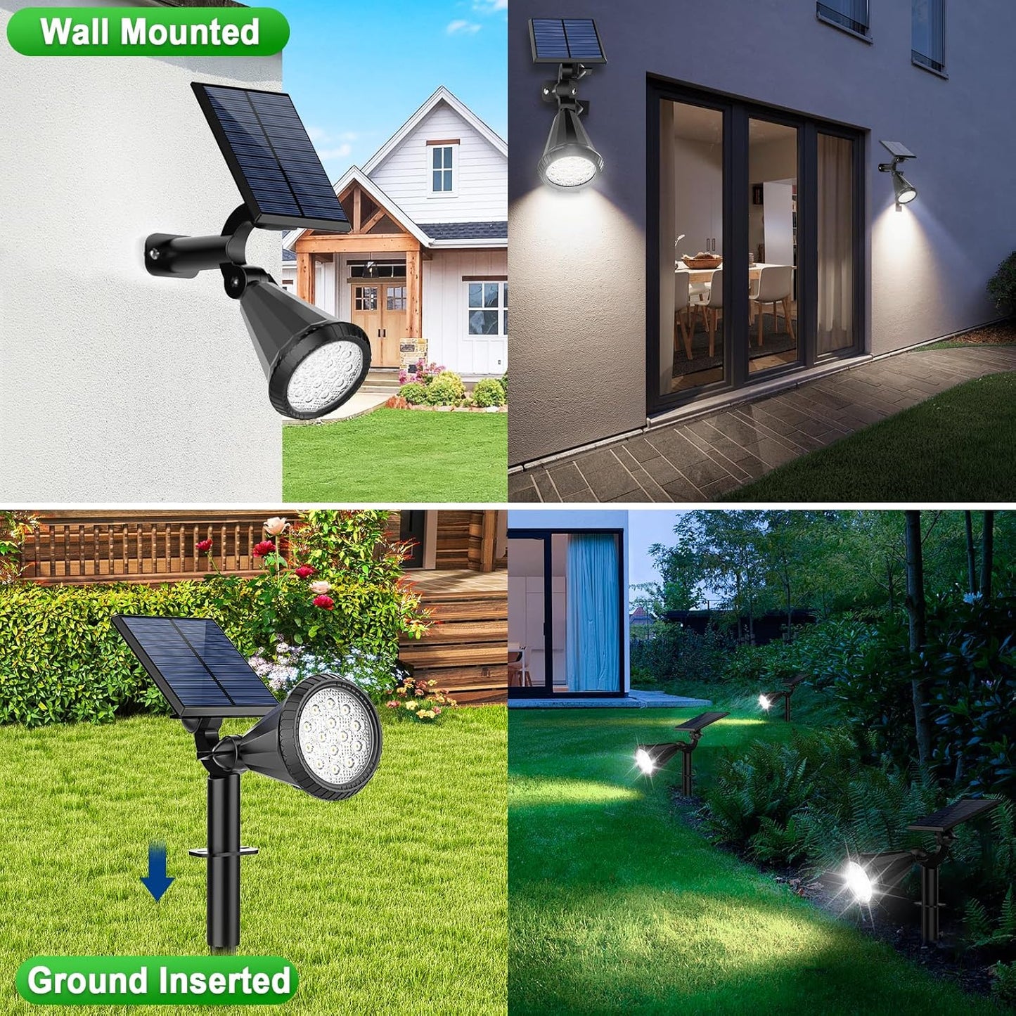 Solar Lights Outdoor Waterproof 180° Adjustable Landscape Spot Lights for Yard 4 Lighting Modes Solar Powered Spotlights for Pathway Garden Outside Wall Pool Porch (6 Pack, Cool White)