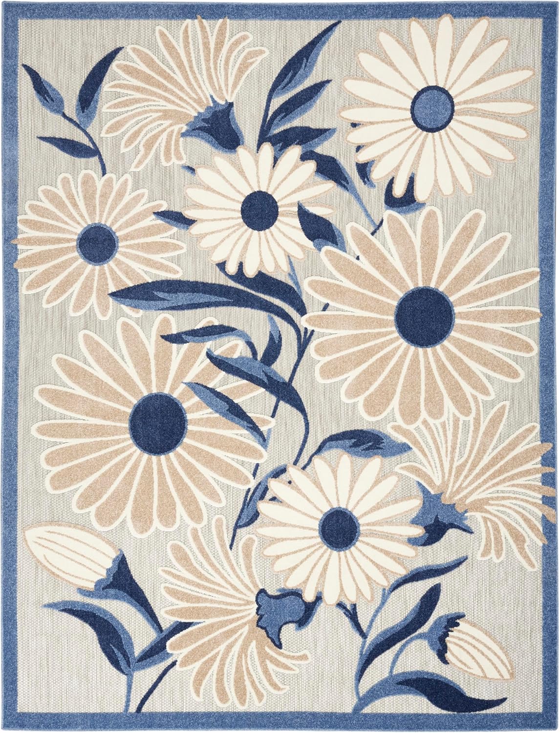 Nourison Home Aloha 108x144 Contemporary Fabric Rug in Blue/Gray Finish