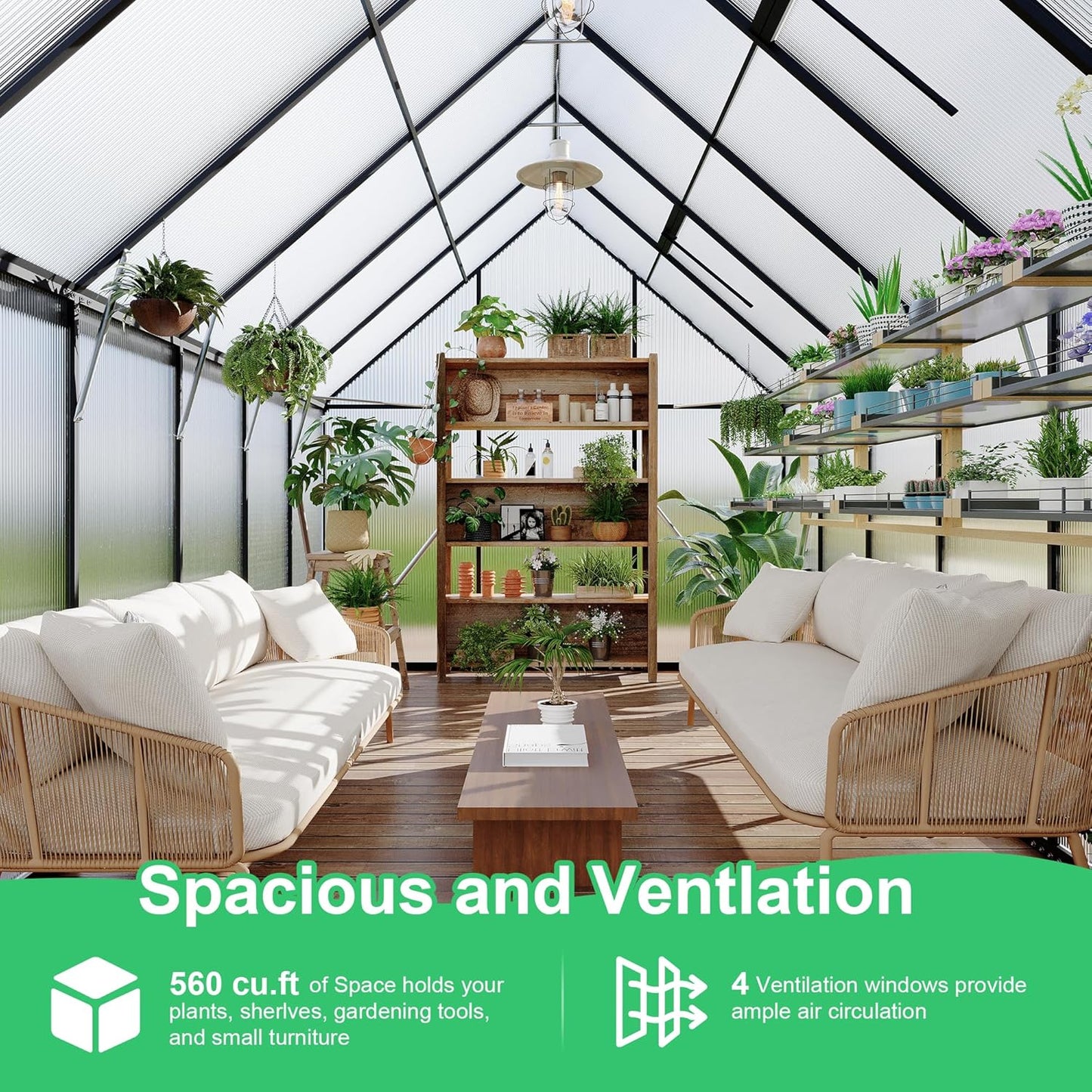 8'x12' Aluminum-Framed Polycarbonate Greenhouse, Heavy Duty Polycarbonate Greenhouse with Quick Setup Structure and Roof Vent, Large Enhanced Aluminum Green House Kit for Outdoors