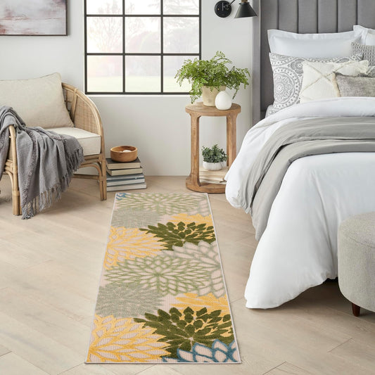 Nourison Home Aloha Indoor/Outdoor Green Multicolor 2' x 6' Area Rug, Easy Cleaning, Non-Shedding, Bed Room, Living Room, Dining Room, Backyard, Patio, Deck (2x6)