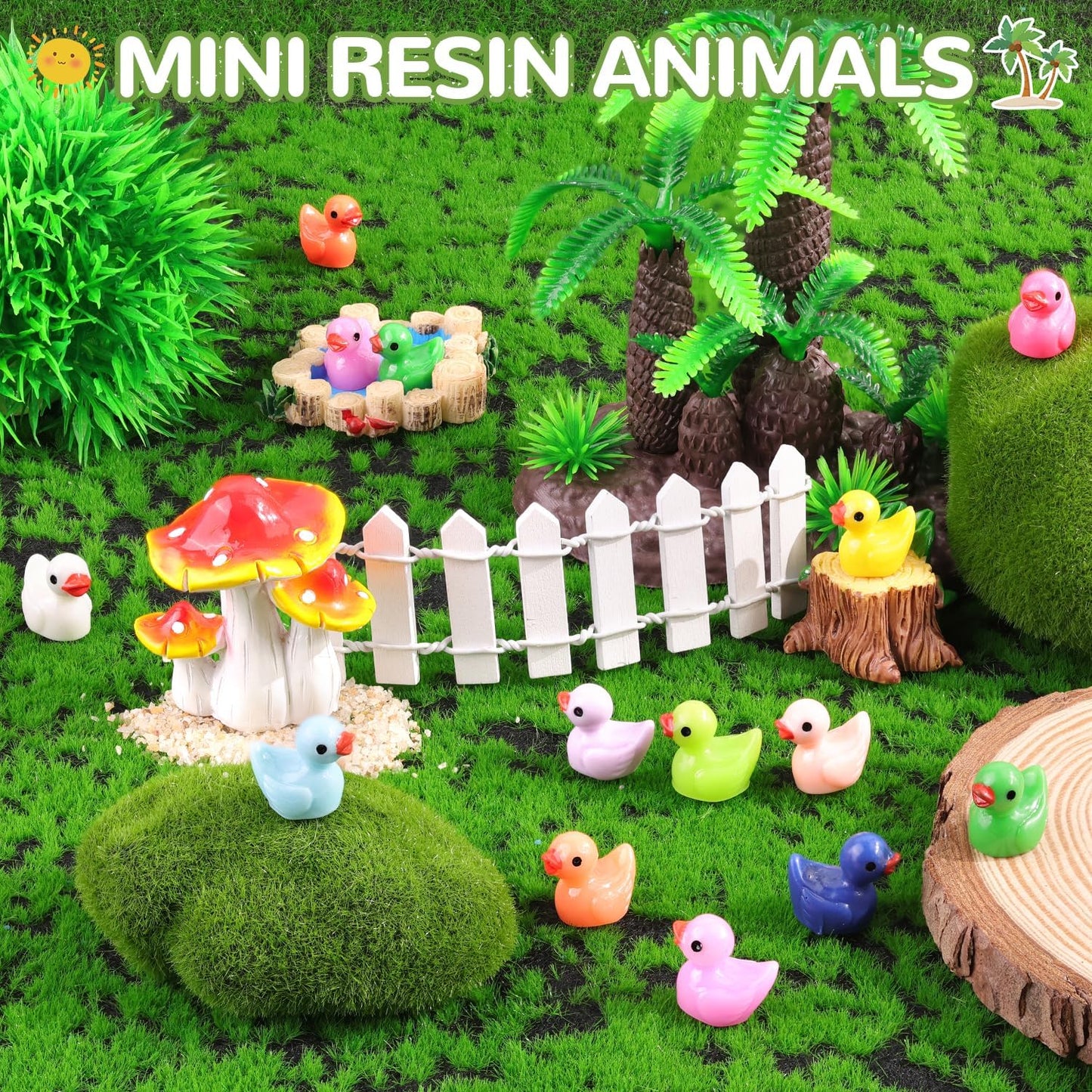 200PCS Mini Resin Animals Cute Tiny Ducks,Miniature Duck Figures to Hide,Little Animal Toys Small Figurines Bulk for Topper Desk Garden Dollhouse Landscape Aquarium Ornaments DIY Crafts & Decor