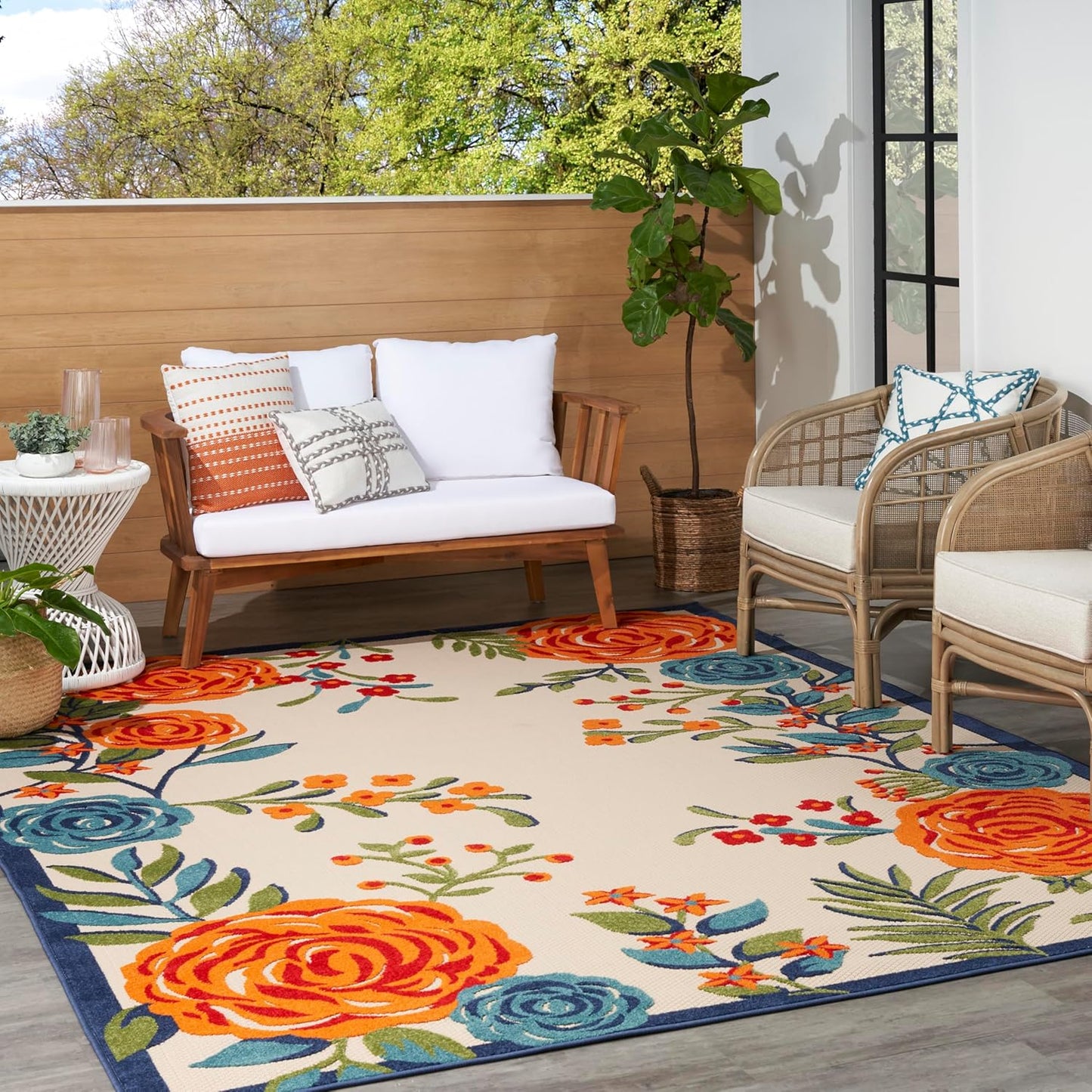 Nourison Home Aloha Indoor/Outdoor Modern Multicolor 7' x 10' Area Rug, Easy Cleaning, Non Shedding, Bed Room, Living Room, Dining Room, Kitchen (7x10)