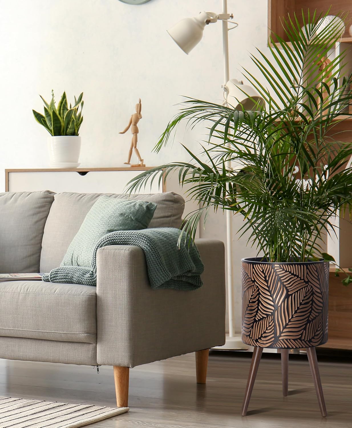 D'vine Dev 14 Inch Planter Pot with Stand, Mid-Century Tall Plant Pot with Legs for Indoor Plants, X-Large, Bronze/Grey, 88-L-D-6