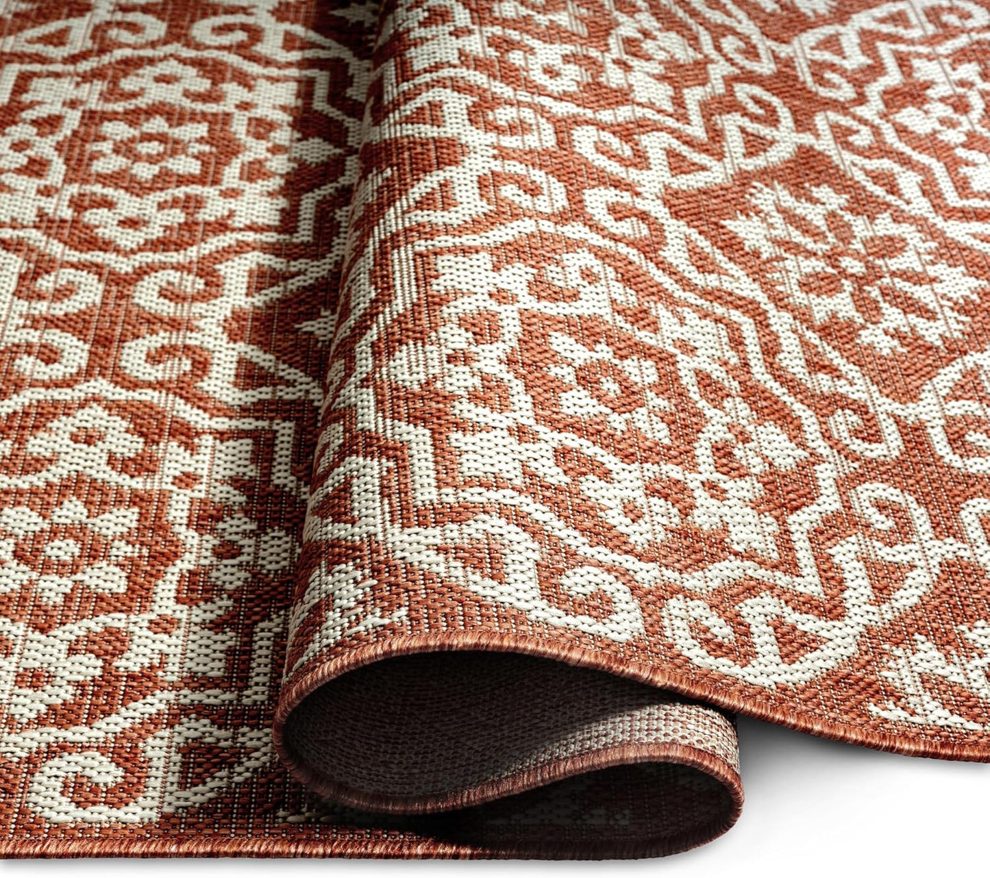 Nicole Miller New York Patio Country Julia Transitional Geometric Indoor/Outdoor Area Rug, Terracotta/Ivory, 7'9"x10'2"