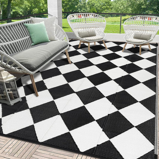 HEBE Outdoor Rug Waterproof 6x9, Reversible Plastic Straw Rug RV Camping Rug, Indoor Outdoor Patio Mat Clearance, Outside Carpet for Porch,Deck,Camper,Balcony,Backyard,Picnic