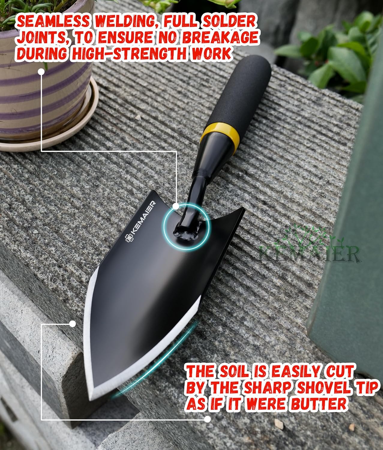 Heavy Duty Gardening Hand Trowel - Carbon Steel Garden Trowel with Rubberized Handle, Ideal for Soil Planting, Digging, Transplanting