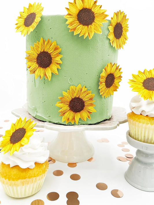 Sugar Robot - Edible Sunflowers for cake decorating - Large Size - Edible flowers cake decorations - Premium Crafted - Made in the USA Cake -Set of 12 (Sunflowers)