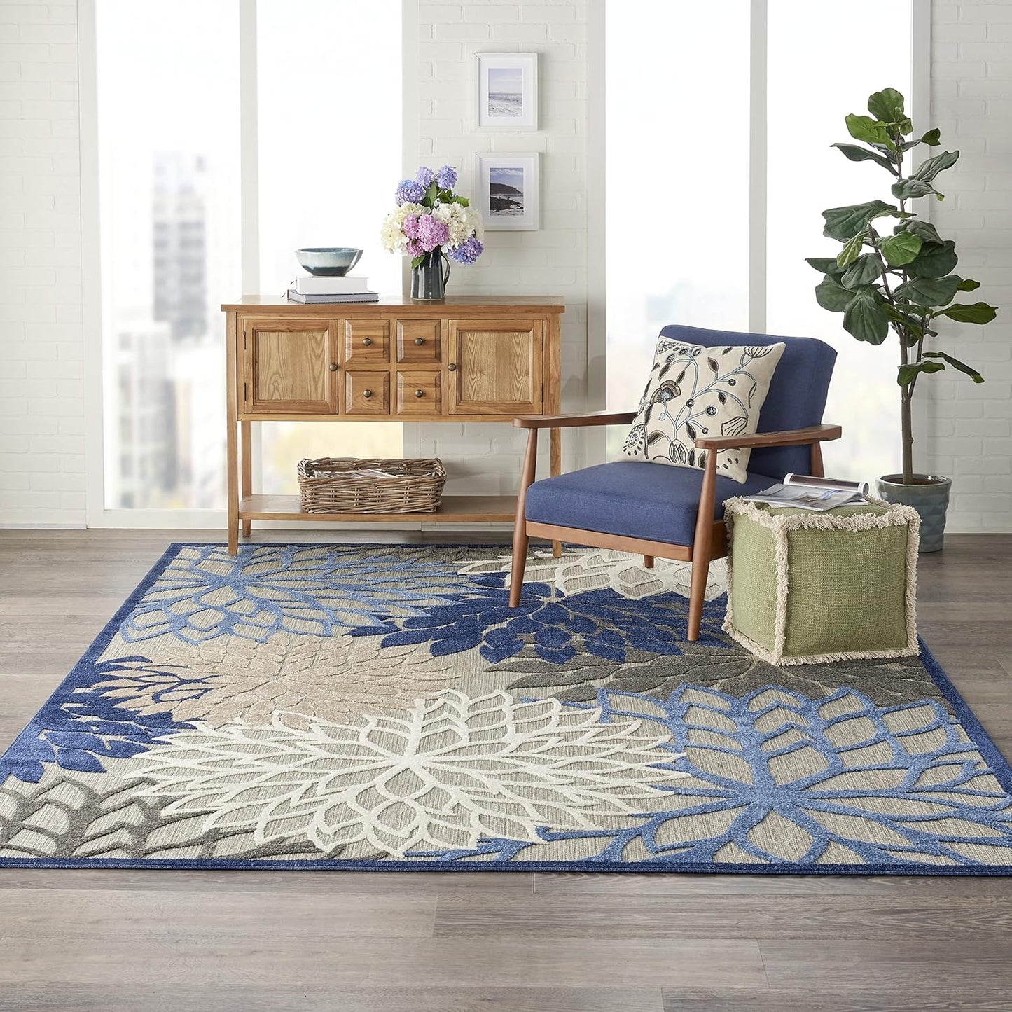 Nourison Home Aloha 9'6" x 13' Fabric Indoor/Outdoor Rug in Blue/Multi-Color