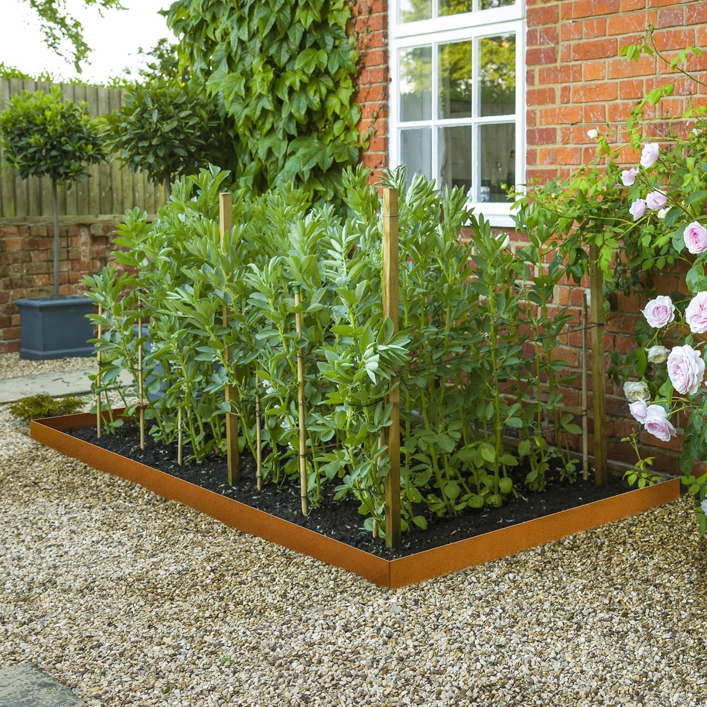 KOL Corten Steel Pre-Rusted Garden Lawn Edging - 6-Pack Bendable Metal Landscape Edging Strips - Heavy Duty Hammer-in Cor-Ten Rust Border with 7 Clips - 14-Gauge - 40" L x 8" H (20FT Total Length)