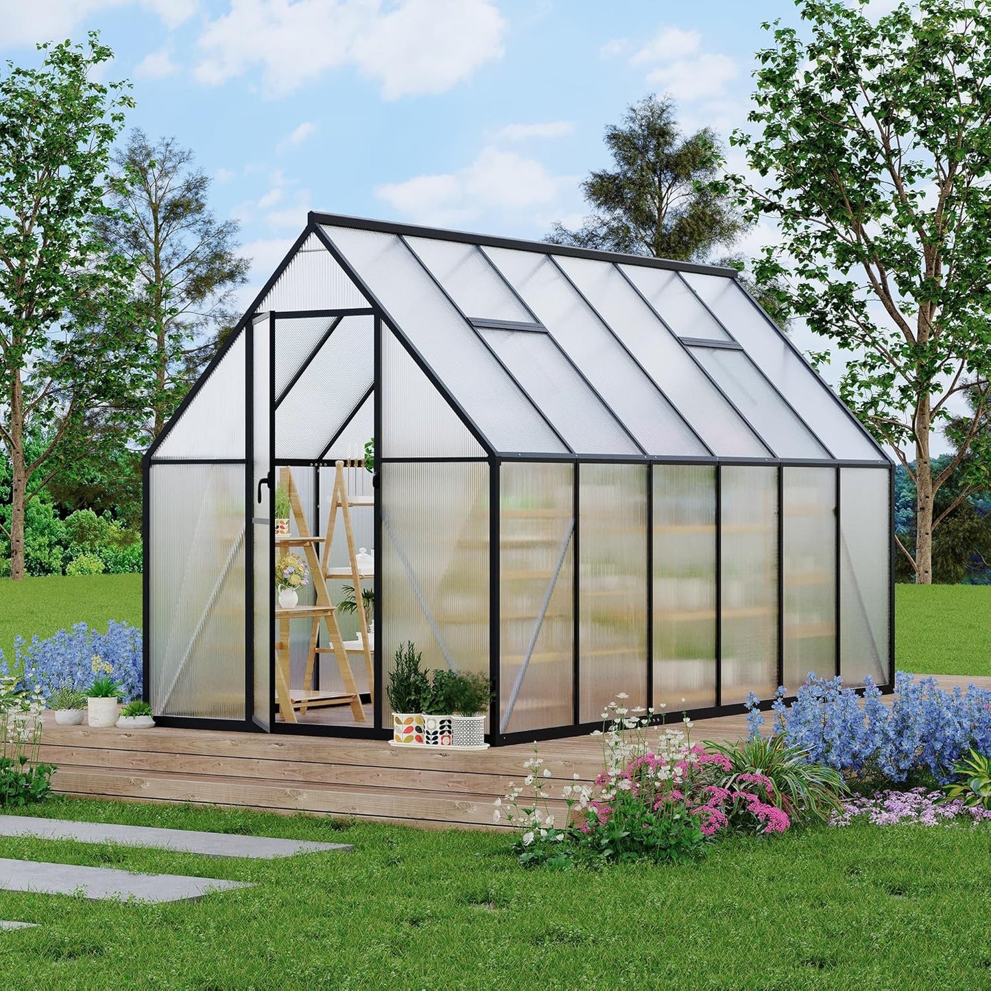 6x11FT Aluminum Large Walk-in Greenhouses for Outside, Polycarbonate Greenhouse with Aluminum Frame, Greenhouse with Ventilation and Rain Gutter, Polycarbonate Greenhouses for Outdoors