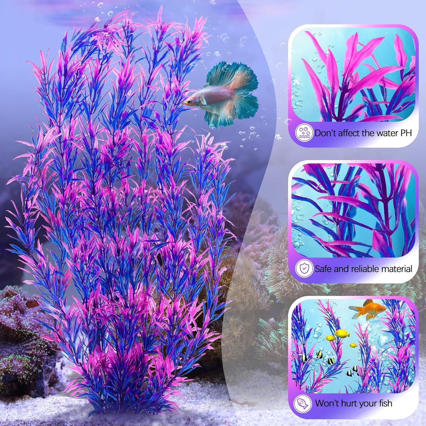 MyLifeUNIT Aquarium Plants, 21 Inches Tall Plastic Fish Tank Plants for Fish Tank Decorations and Aquarium Decor (Purple)