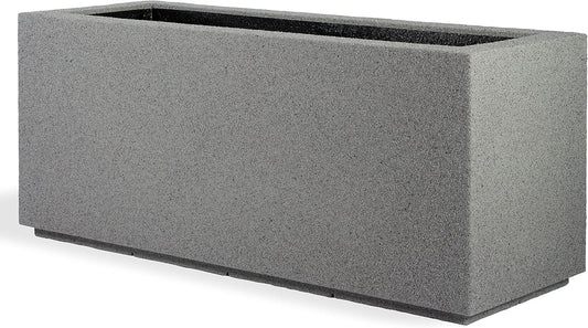 PolyStone Milan Tall Modern Outdoor/Indoor Rectangular Trough Planter, 46" L X 17" W X 19" H, Lightweight, Heavy Duty, Weather Resistant, Polymer Finish, Commercial and Residential (Gray Granite)