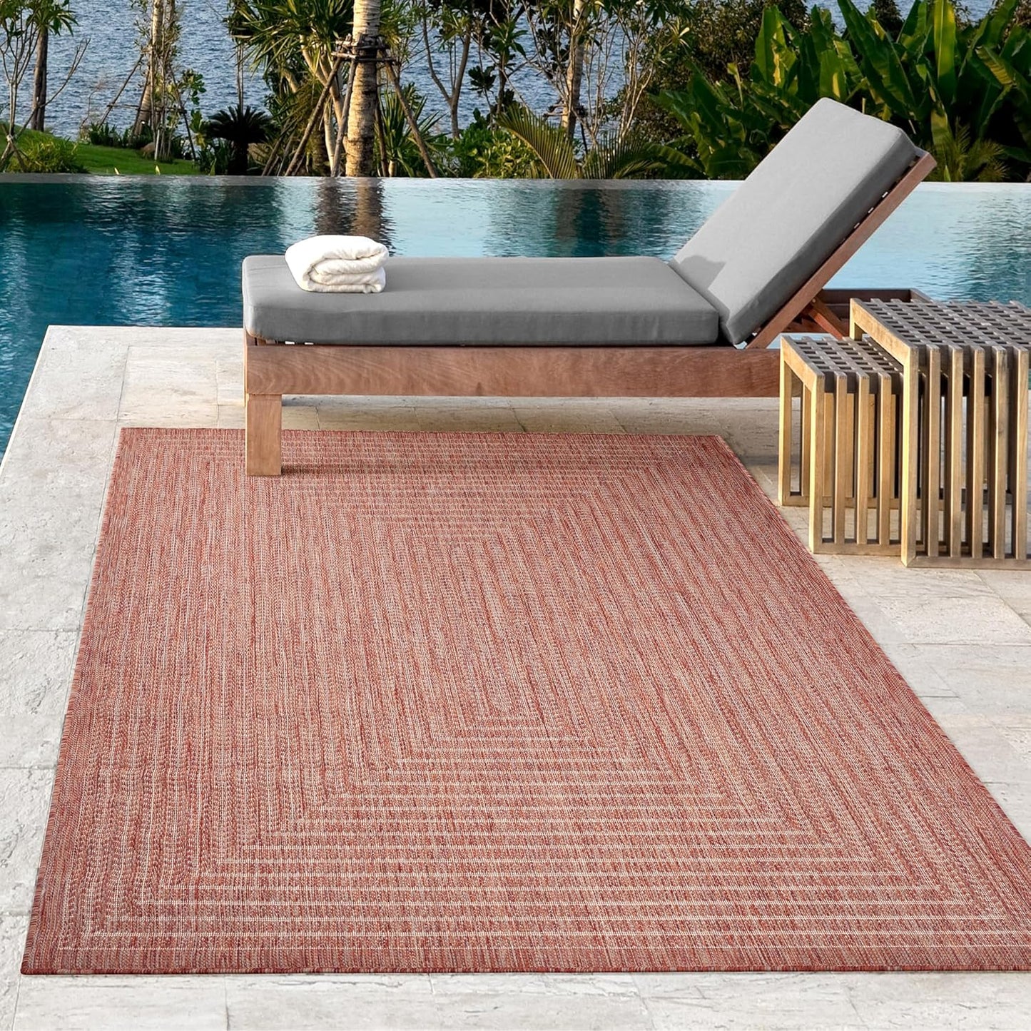 Adiva Rugs Outdoor Indoor Area Rug, Weather Resistant, Easy to Clean, Stain Resistant Floor Mat for Dining Room, Backyard, Deck, Patio (Copper Weiss, 6' x 9')