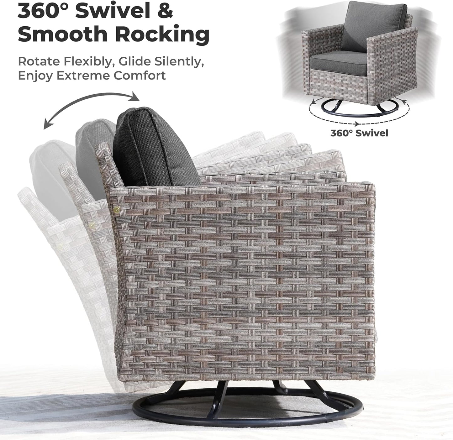 ovios 10 Pieces Patio Furniture Set, Outdoor Wicker Sectional Sofa with 54" Fire Pit Table Swivel Chairs, Modern Modular Deep Seat Rattan Couch Conversation Sets, Black