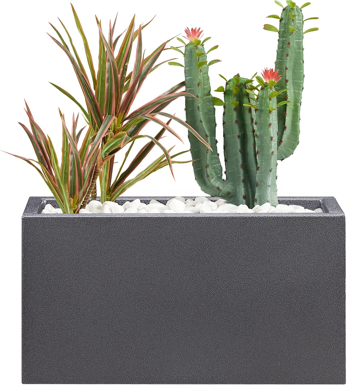 Metallic Heavy Rectangle Planter Box for Outdoor/Indoor 25Lx11Wx13H Inches 22Pounds Gray
