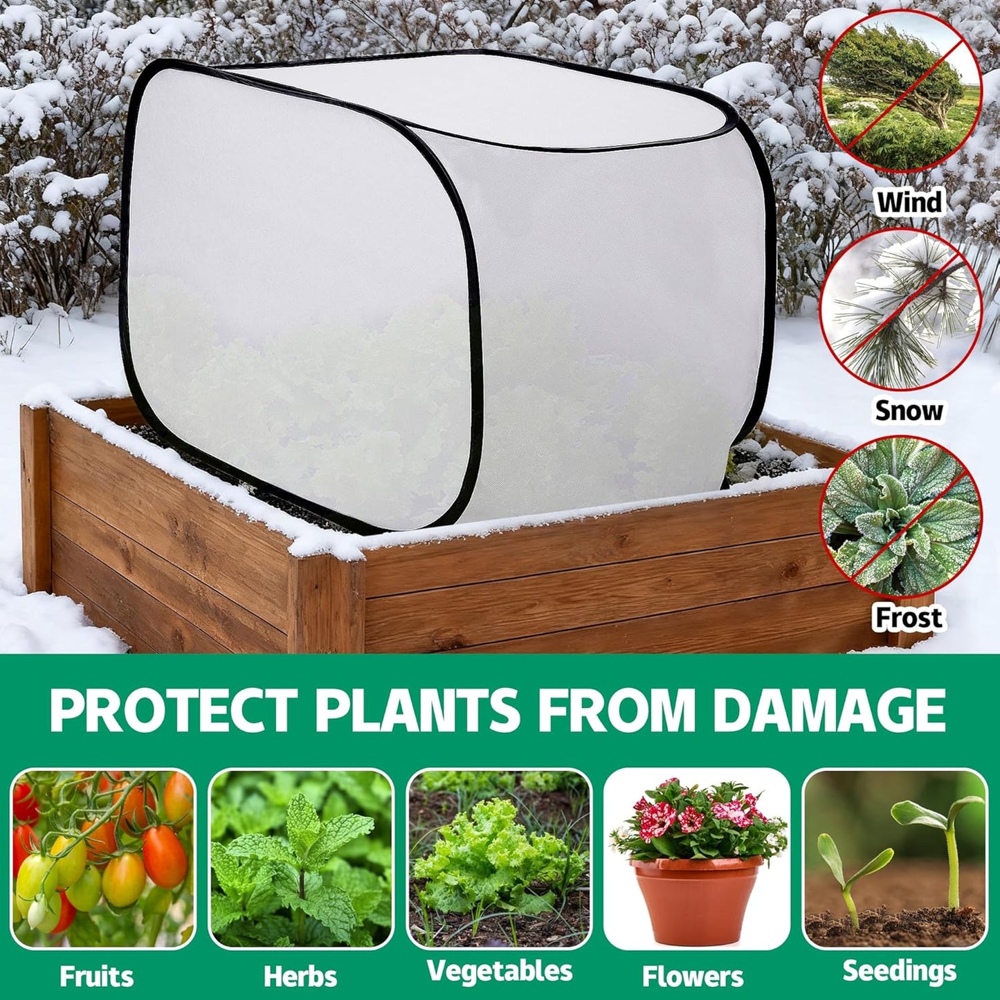 23" x 17" x 17" Pop up Rectangular Frost Protection Plant Cover, Winter Garden Plants Freeze Protection Tent, Warm Garden Bed Plant Protector Enclosure for Snow Frost Protection Indoor & Outdoor
