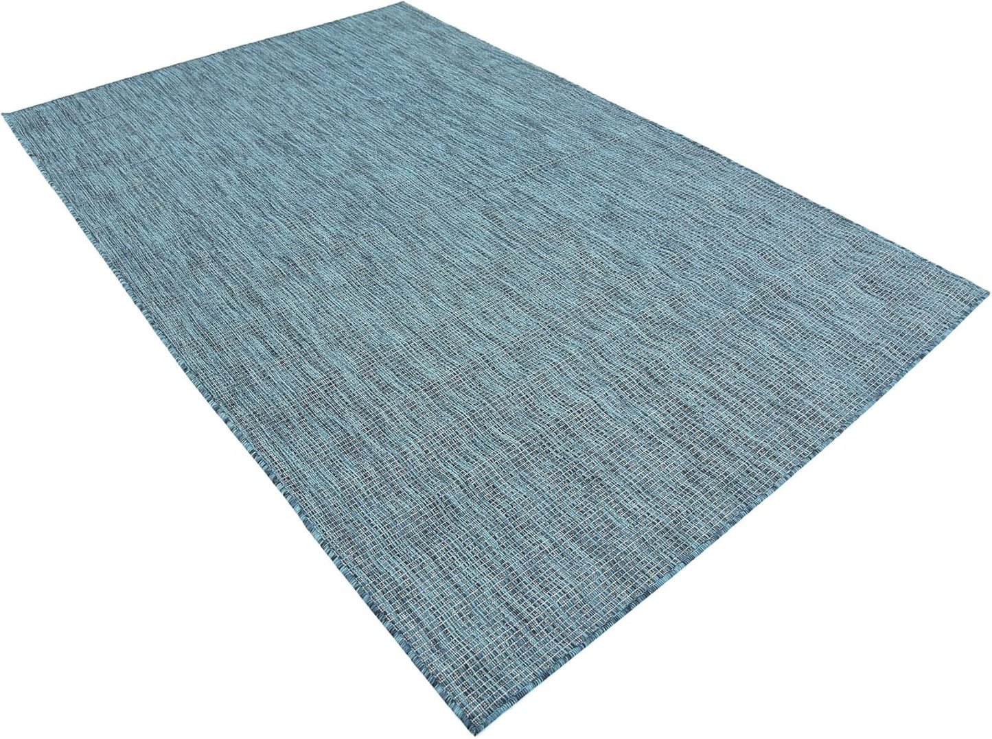 Unique Loom Collection Casual Transitional Solid Heathered Indoor/Outdoor Flatweave Area Rug (5' 3" x 8' Rectangle, Teal/Navy Blue)