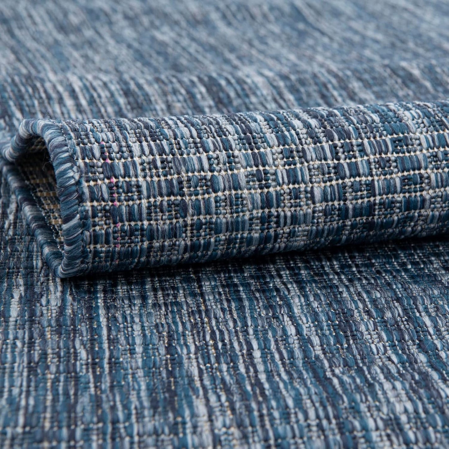 Unique Loom Collection Casual Transitional Solid Heathered Indoor/Outdoor Flatweave Area Rug (13' Round, Blue/Navy Blue)