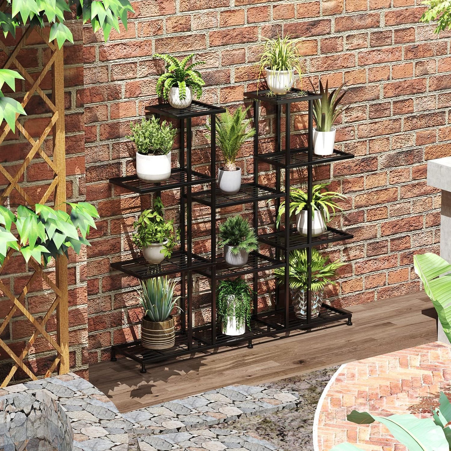 Heavy Duty Metal Plant Stand, large Multifunctional Plant Stand for Indoor Outdoor, for Tall Large Rack for Living Room Garden Balcony, Black(9 Tier)