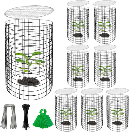 Adnee 8 Pack Wire Plant Protector with Cover-20" x 11" Detachable Metal Plant Protectors Mesh-Garden Plant Protectors for Flower Vegetable to Keep Animals Out