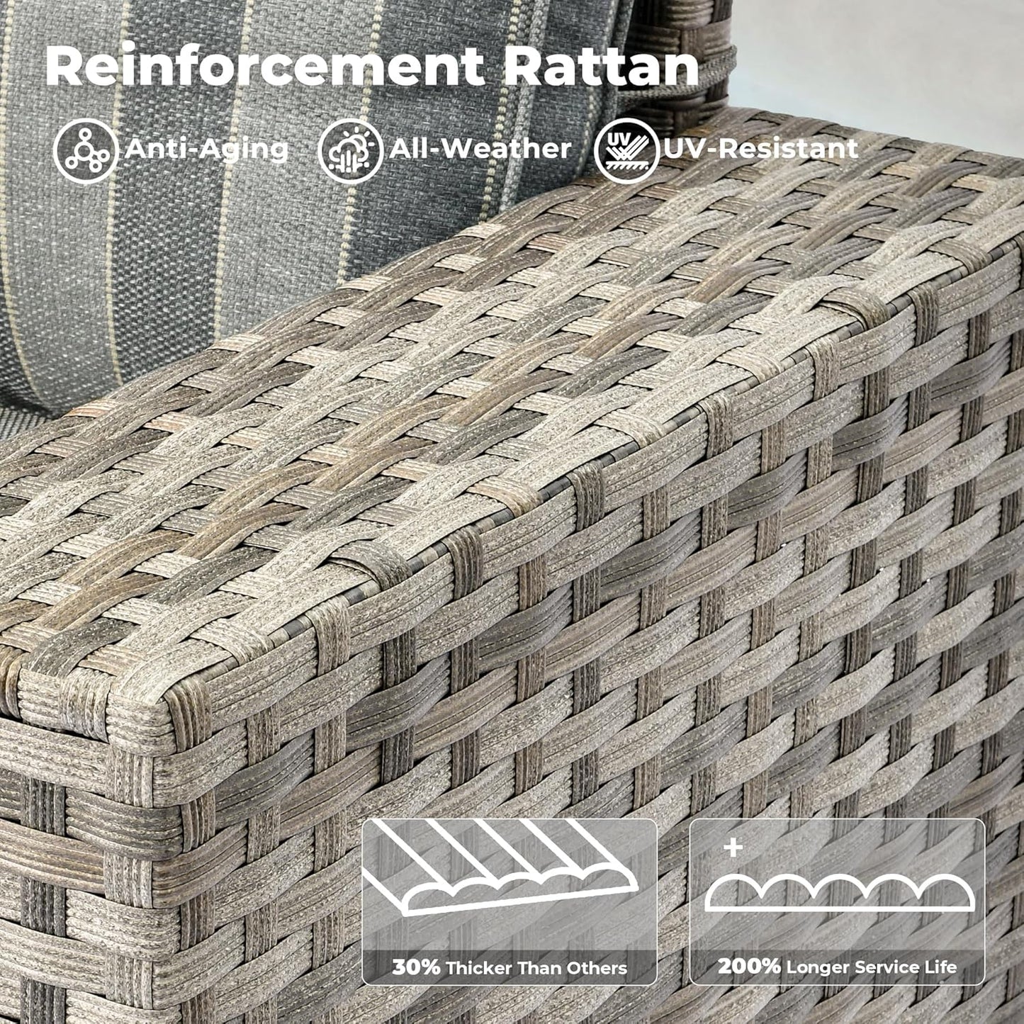 ovios 16 Pieces Patio Furniture Set, Outdoor Wicker Sectional Sofa with 54" Fire Pit Table Swivel Chairs, Modern Modular Deep Seat Rattan Couch Conversation Sets, Dark Gray Stripe