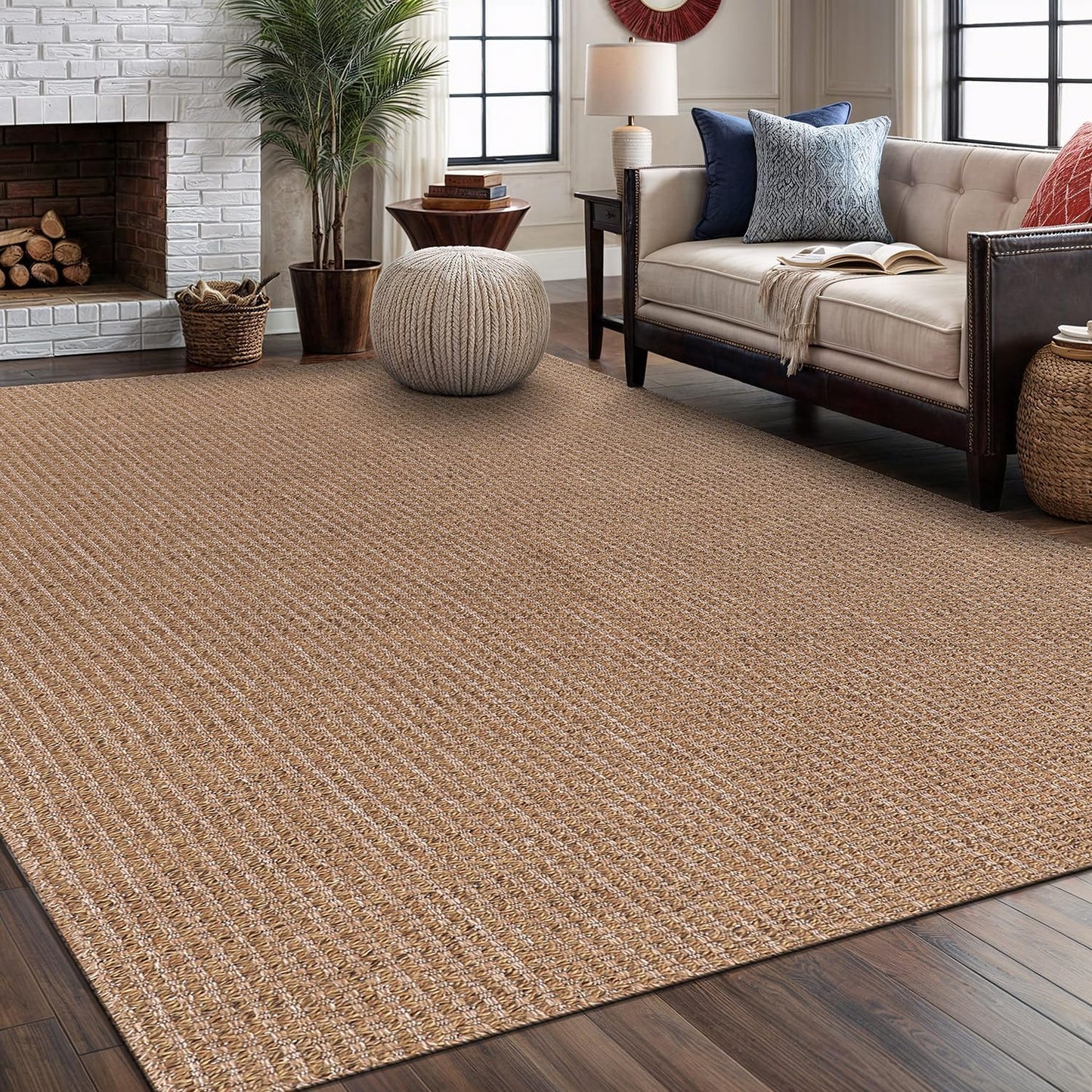 Easy Jute Rug 6x9 Indoor Outdoor Natural Rugs Solid Fiber Rug Woven Area Rug Boho Easy Clean Inside Carpet for Living Room Bedroom Dining Room Hallway or Outdoor Patio Porch (6 X 9 Natural)