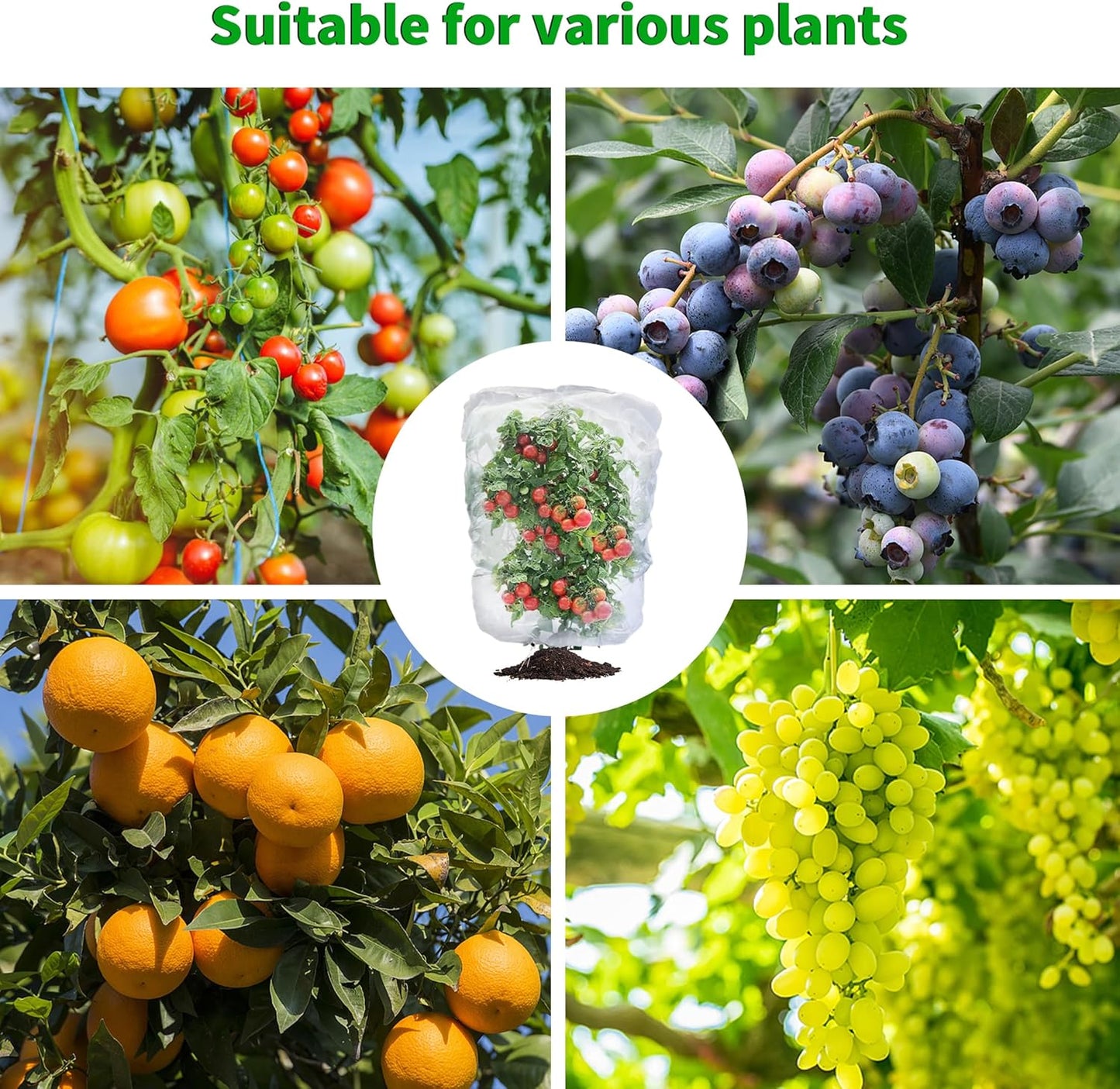 Garden Mesh Netting with Drawstring,Plants Cover Protection from Anti Birds,Bugs,Cicadas,and Insects-Pest Barrier Bag for Blueberry Bushes,Citrus,Tomatoes,Vegetables,Fruit Tree and Orange