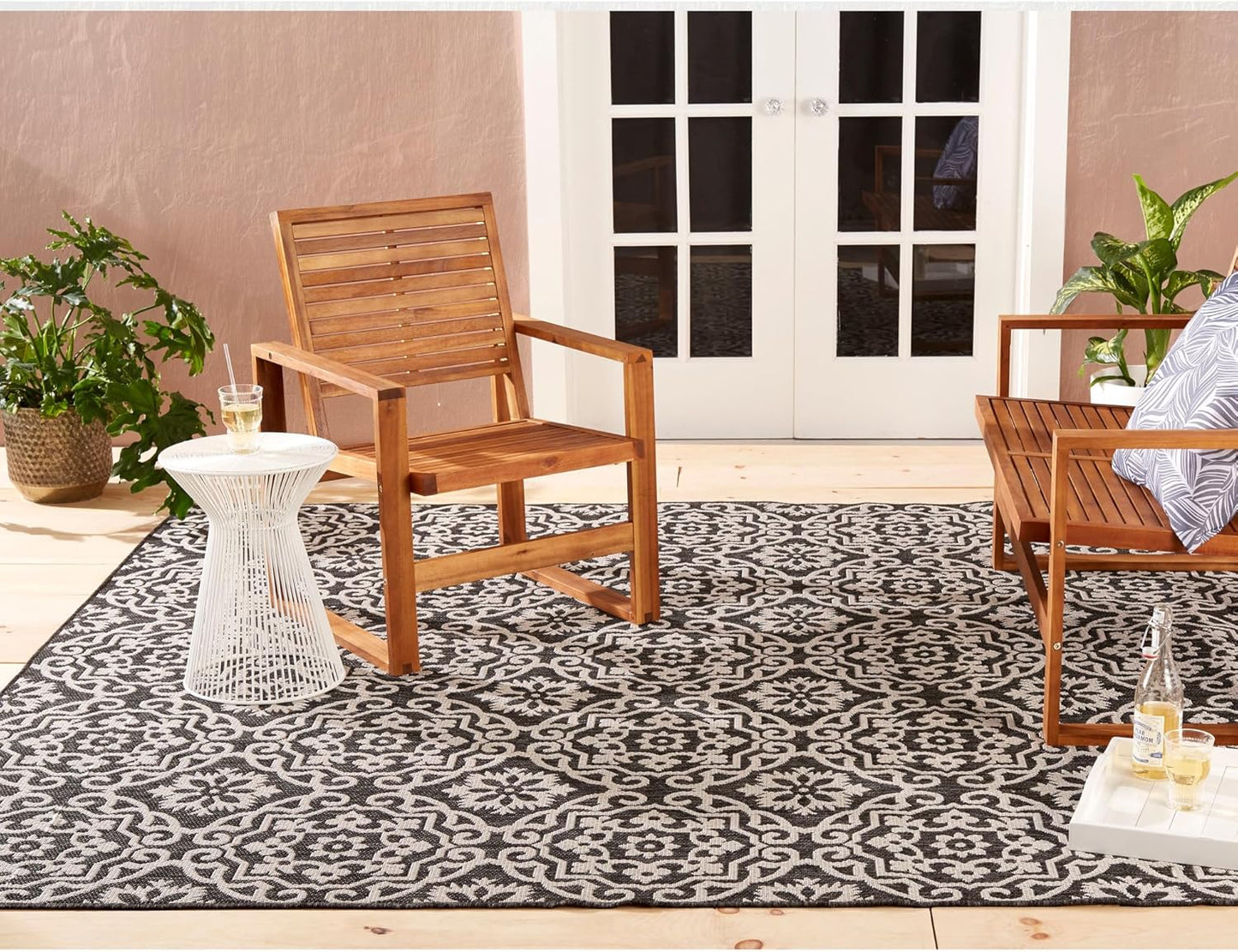 Nicole Miller New York Patio Country Julia Transitional Geometric Indoor/Outdoor Area Rug, Black/Grey, 9'2"x12'5"