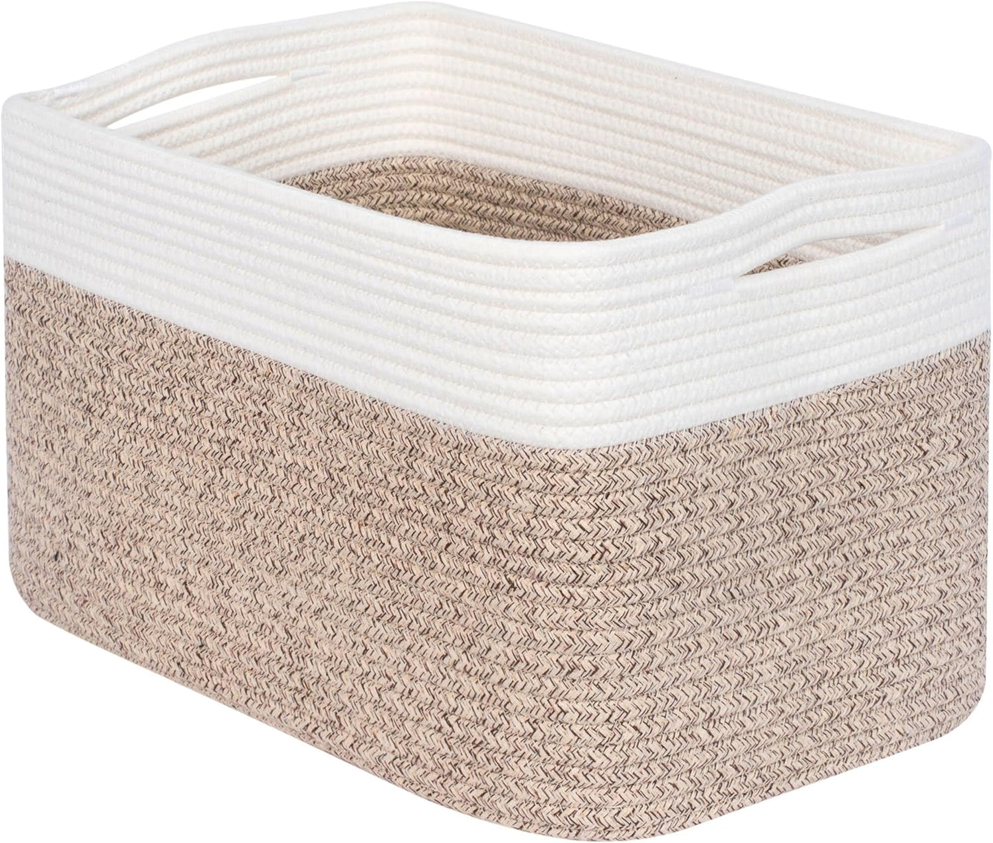 MINTWOOD Design Storage Basket for Shelves, Decorative Baskets for Organizing, Book Basket, Storage Cube Bin Box, Woven Closet Organizer, Pantry Closet and Shoe Basket, Light Brown