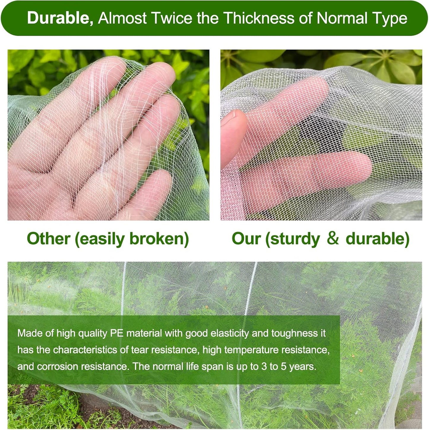 Garden Netting, Jevrench Durable Ultra Fine Garden Netting, Garden Plant Cover Row Cover Makes Plants, Vegetables, Fruits, and Flowers Grow Better (10ft x 35ft)