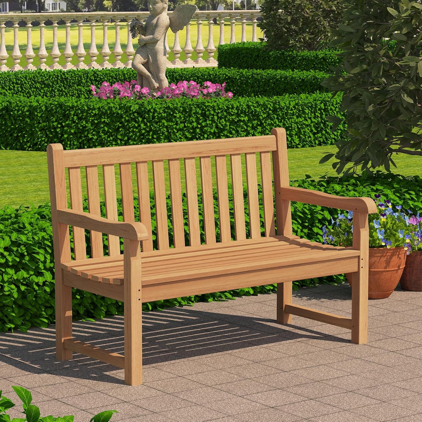 Outdoor Teak Bench, Park Bench for 2 People, Ergonomic Patio Seating, Weather-Resistant and Durable Design, Perfect for Yard, Poolside, or Porch