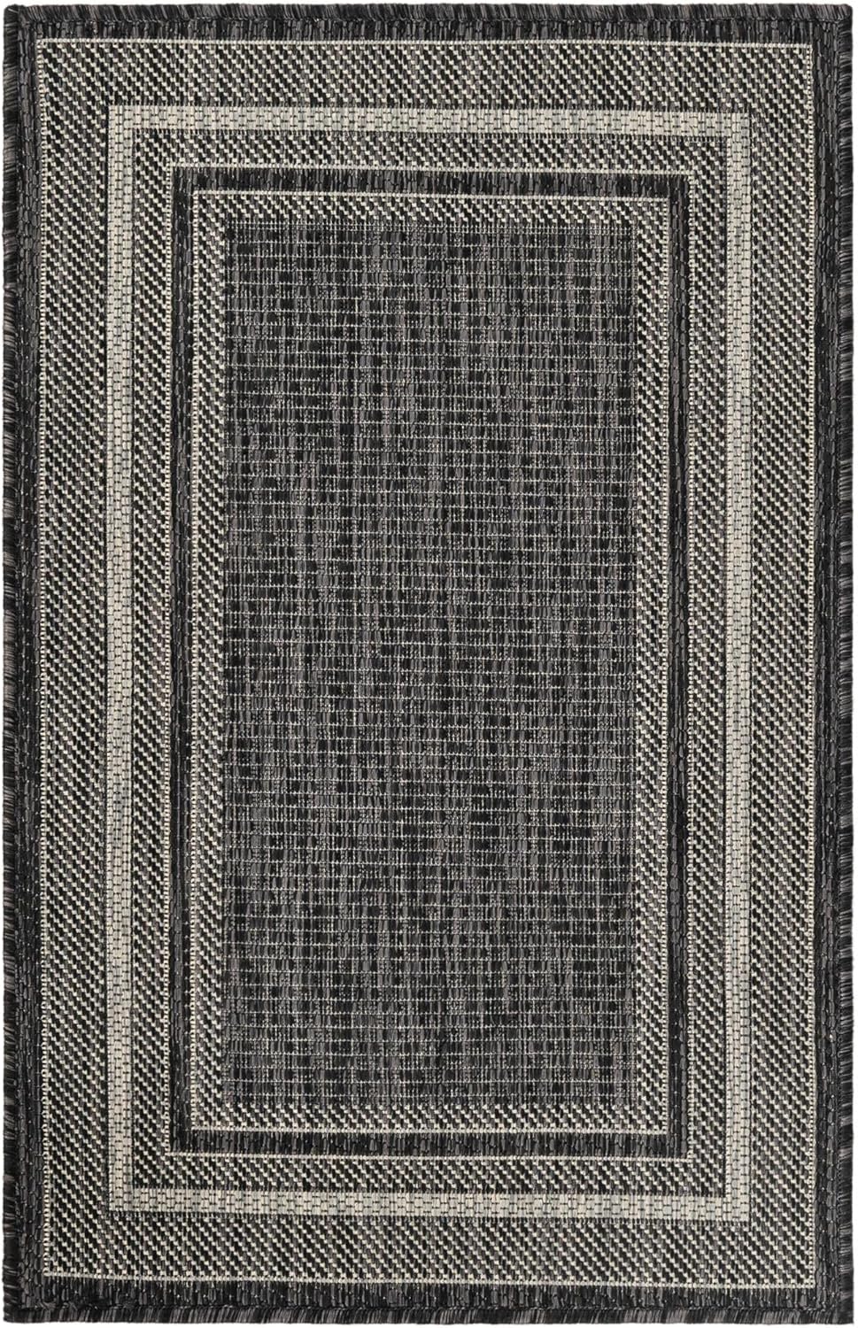 Unique Loom Outdoor Border Collection Area Rug - Soft Border (2' x 3' 1" Rectangle, Black/ Ivory)