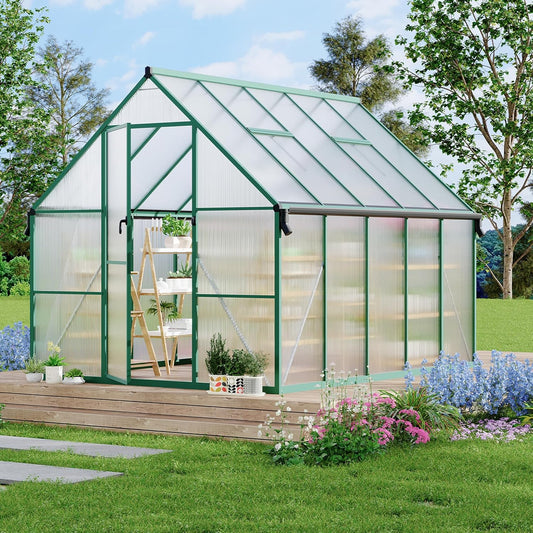 8'X10' Aluminum-Framed Polycarbonate Greenhouse, Heavy Duty Polycarbonate Greenhouse with Quick Setup Structure and Roof Vent, Large Enhanced Aluminum Greenhouses Kit for Outdoors