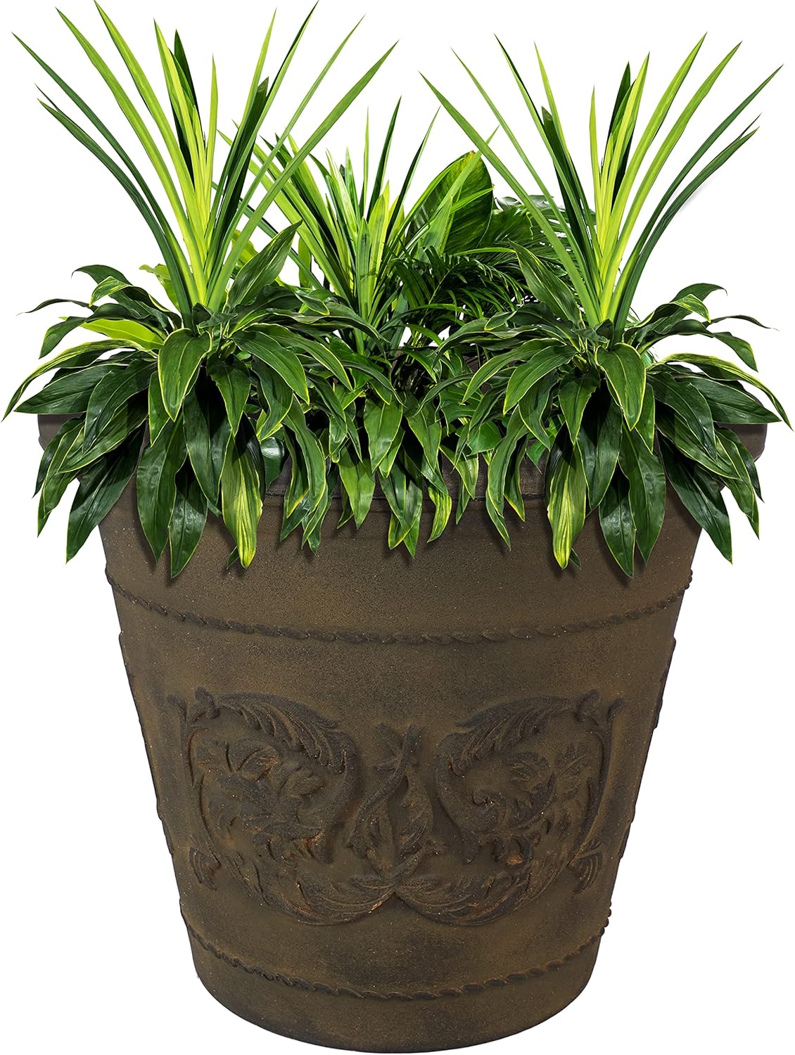 Sunnydaze 19.5-Inch Arabella Large Plant Pot - Polyresin Round Outdoor Planter with Drillable Drainage Holes - Sable