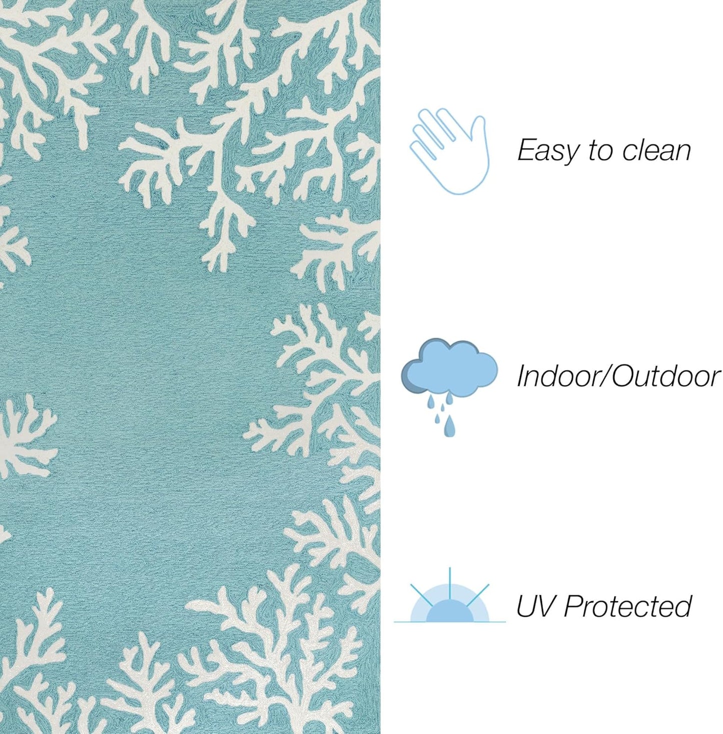 Liora Manne CAPRI Indoor/Outdoor Handmade Synthetic Blend Durable Area Rug - Traditional Border Coastal Beach Accent (Coral Border Aqua) (5' Round)