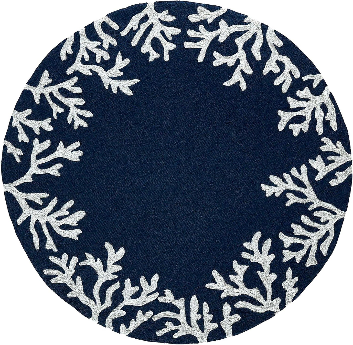 Liora Manne CAPRI Indoor/Outdoor Handmade Synthetic Blend Durable Area Rug - Traditional Border Coastal Beach Accent (Coral Border Navy) (5' Round)