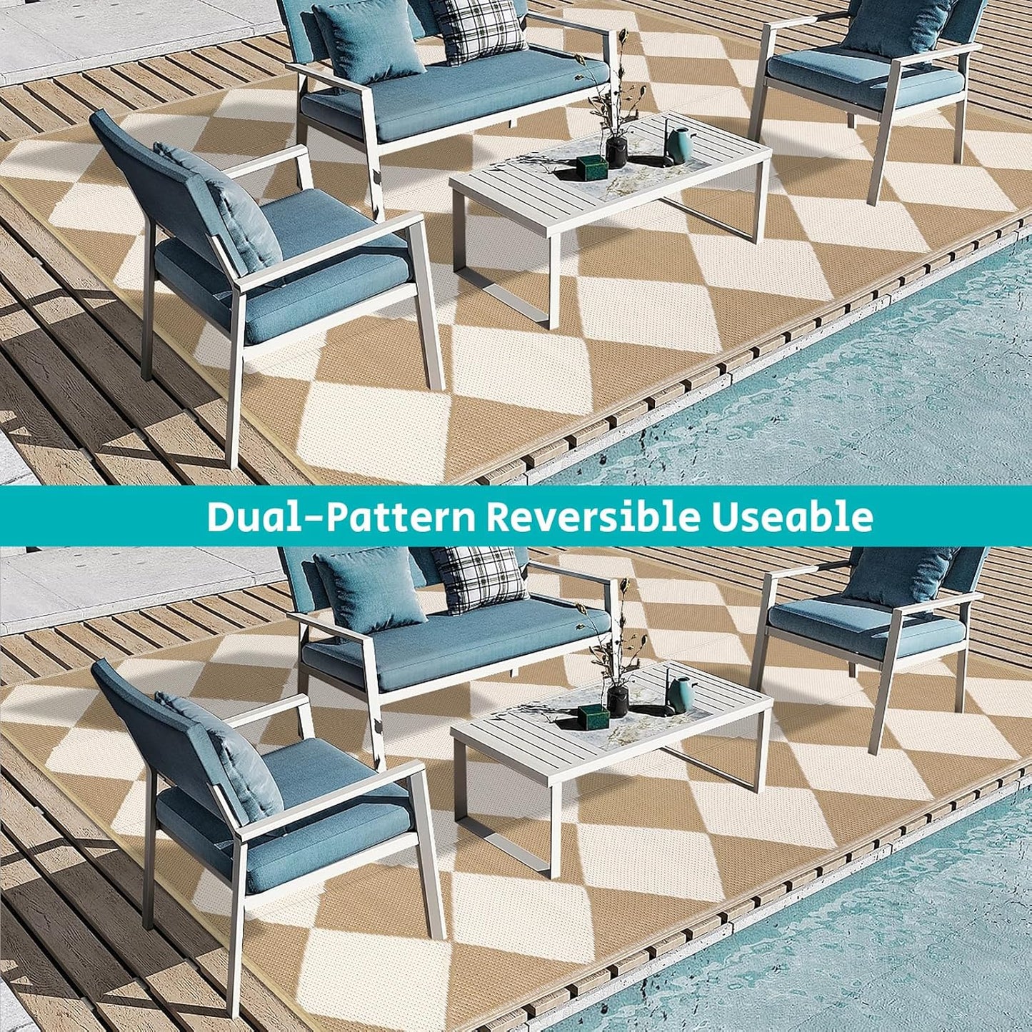 HEBE Outdoor Rug Waterproof 9x12, Plastic Straw Rug Camping Rug, Reversible Outdoor Patio Rugs RV Mat Clearance, Indoor Outside Floor Carpet for Porch,Deck,Camper,Balcony,Backyard