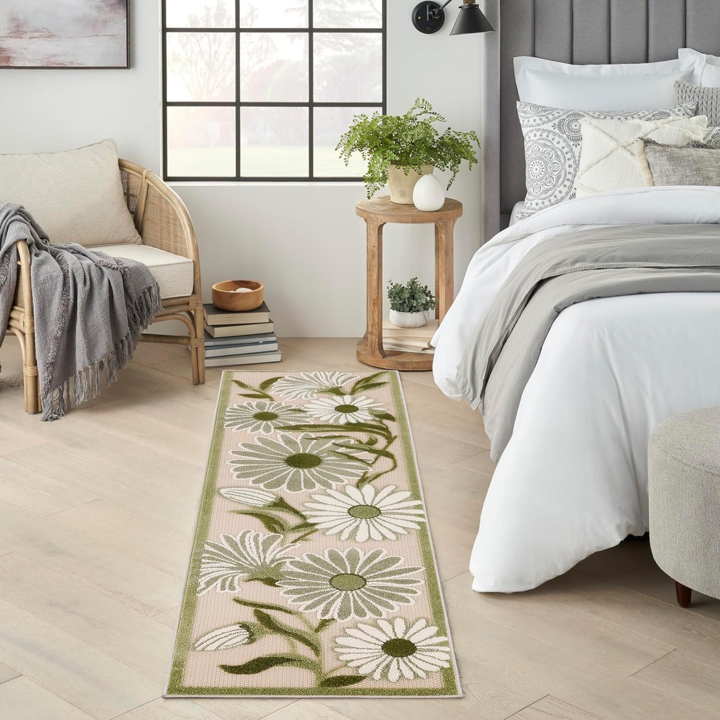 Nourison Home Aloha Indoor-Outdoor Ivory Green 2' x 6' Area Rug, Easy-Cleaning, Non-Shedding, Bed Room, Living Room, Dining Room, Backyard, Patio, Deck (2x6)