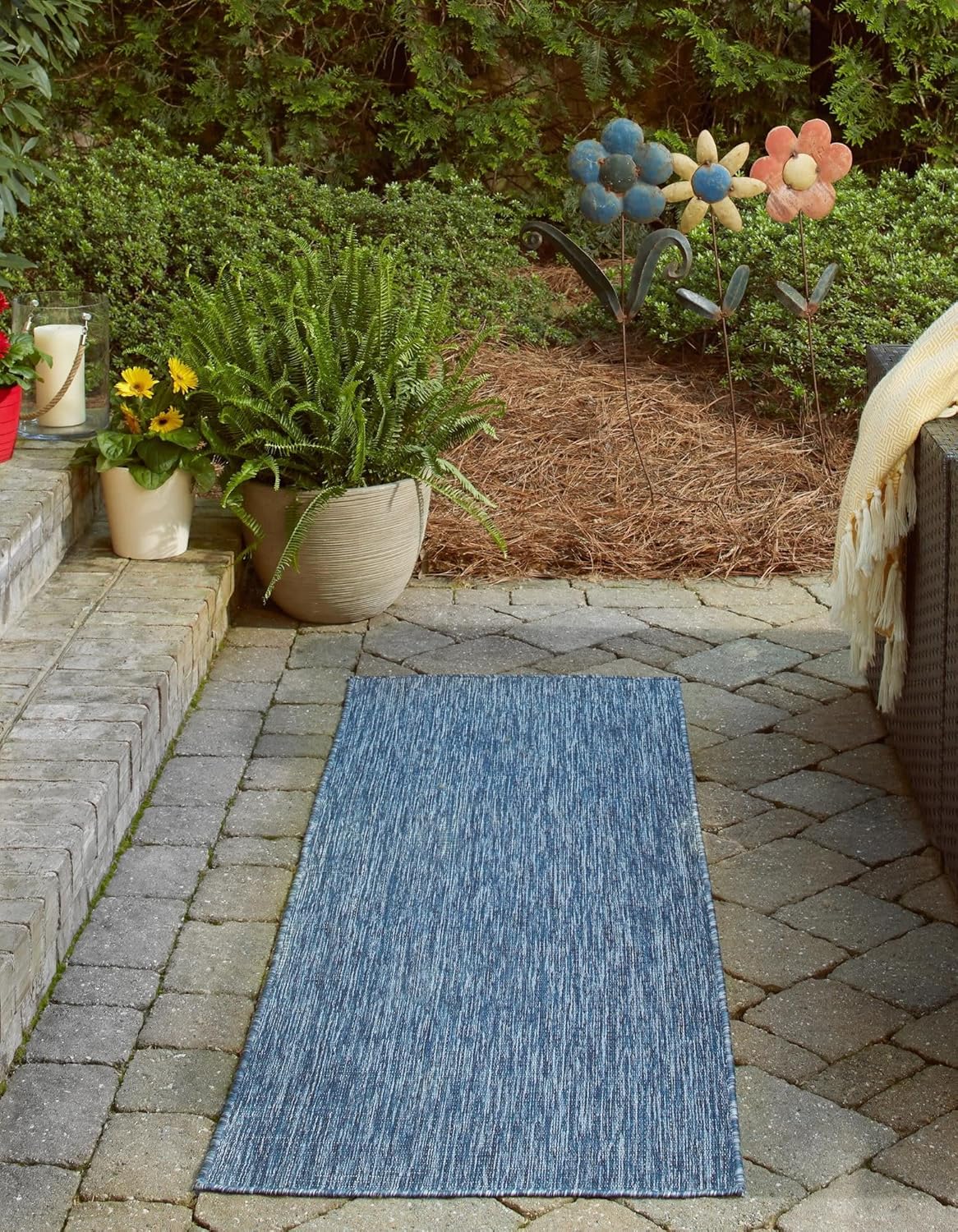 Unique Loom Collection Casual Transitional Solid Heathered Indoor/Outdoor Flatweave Area Rug (2' x 8' Runner, Blue/Navy Blue)