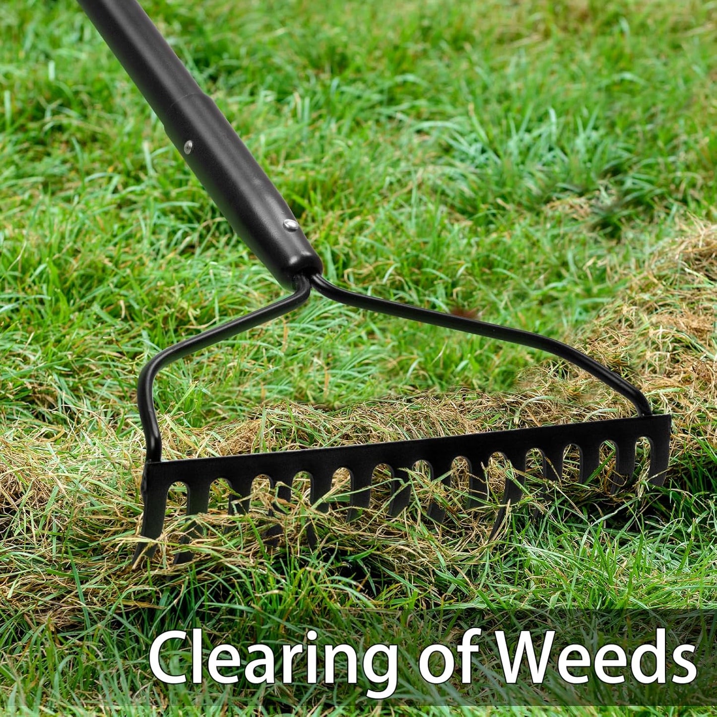 Garden Rake for Lawn Heavy Duty, 14 Tines Metal Rake with Thick Fiberglass Handle, 58 Inches