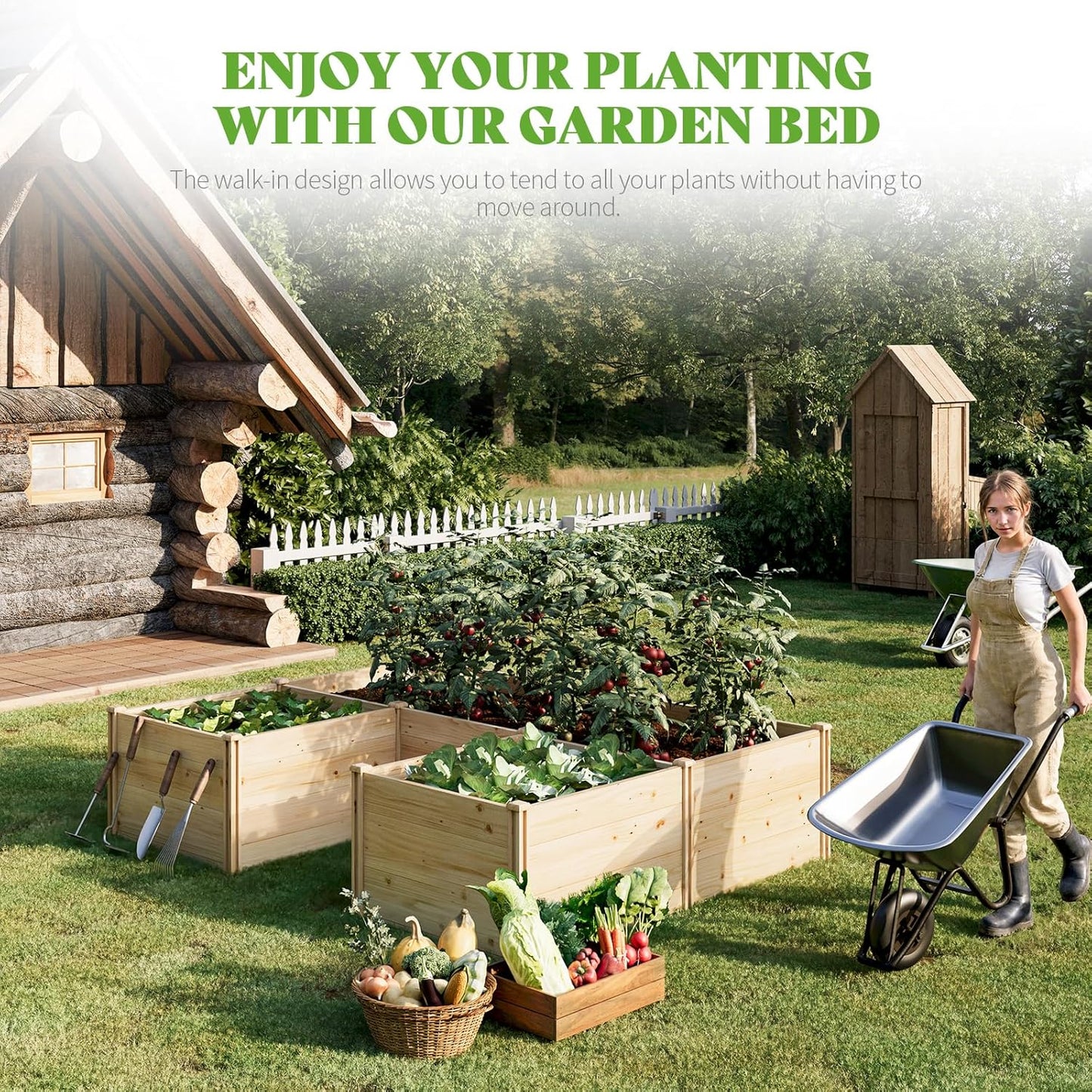 PaPaJet Wooden Raised Garden Bed for Outdoor, Deep Large Planter Box for Gardening, Vegetables, Flowers, Herbs（7.5× 6.0× 1.6FT）